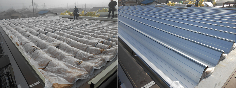 千葉工場で行われた屋根の遮熱対策工事（同社提供）